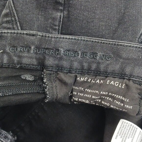American Eagle Jeans Womens Size 4 Curvy High Rise Jegging Black Distressed - Picture 6 of 7